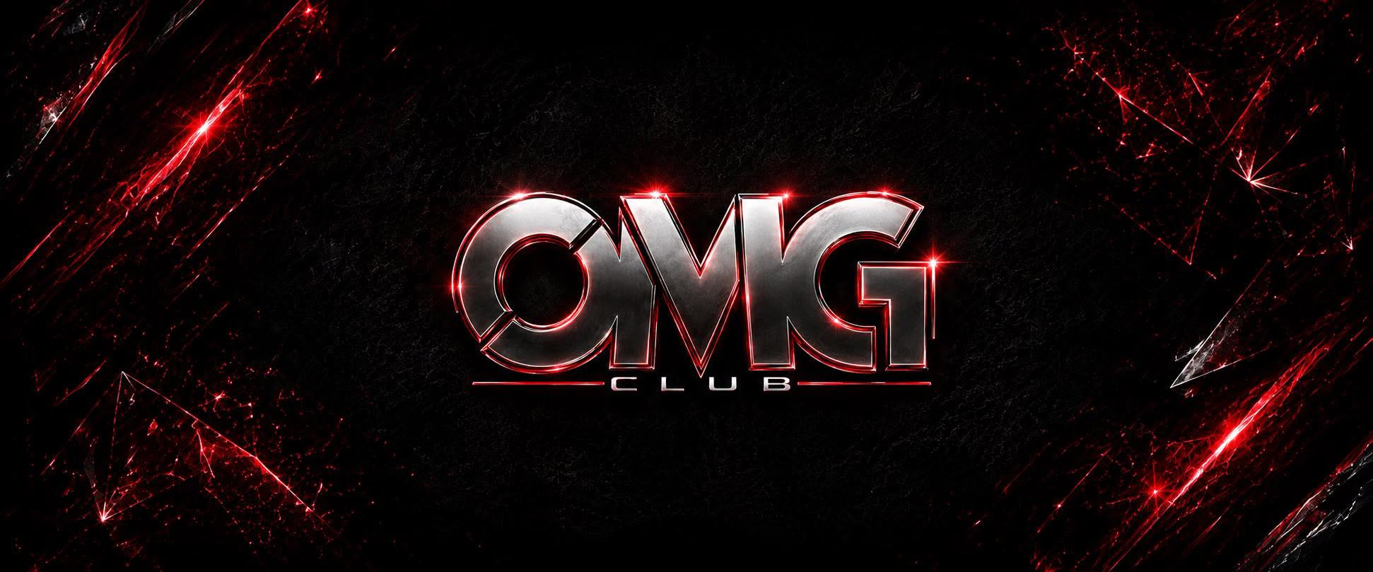 OMG Club, logo chrome dans un univers noir et rouge